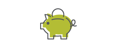 Illustration of a piggy bank in a minimalist style, featuring a green pig outlined in gray. The pig has a curled tail and a coin slot on its back, symbolizing saving money.