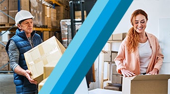 Young man carrying packages for shipment